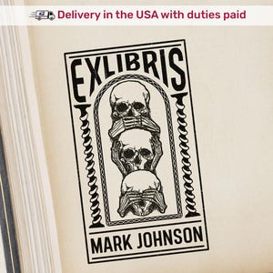 Halloween Skull Ex Libris Book Stamp |  Personalized Skeleton Library Stamp | Perfect Gift | Gothic Dark Academia Library