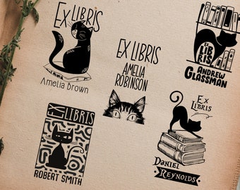 Library Stamp |  Book Stamp Personalized | Custom Library Stamp | Cat Library Stamp or Book Stamp | Book Lover Gift Stamper