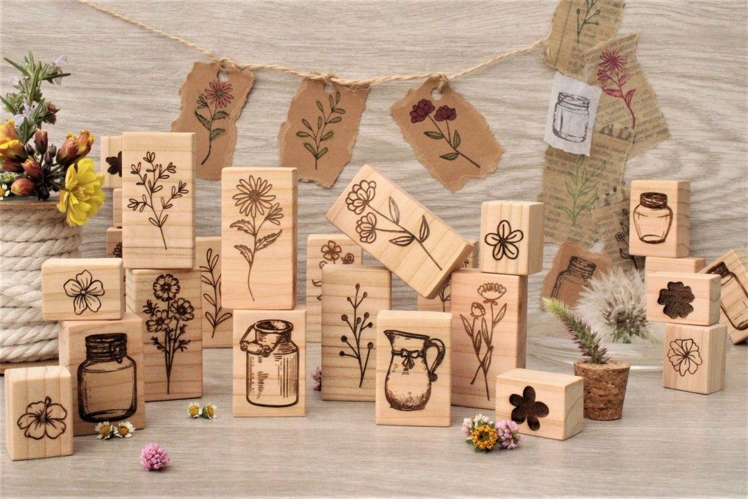 Floral Rubber Stamp | Wood Stamp for Scrapbooking, Bullet Journal - Etsy