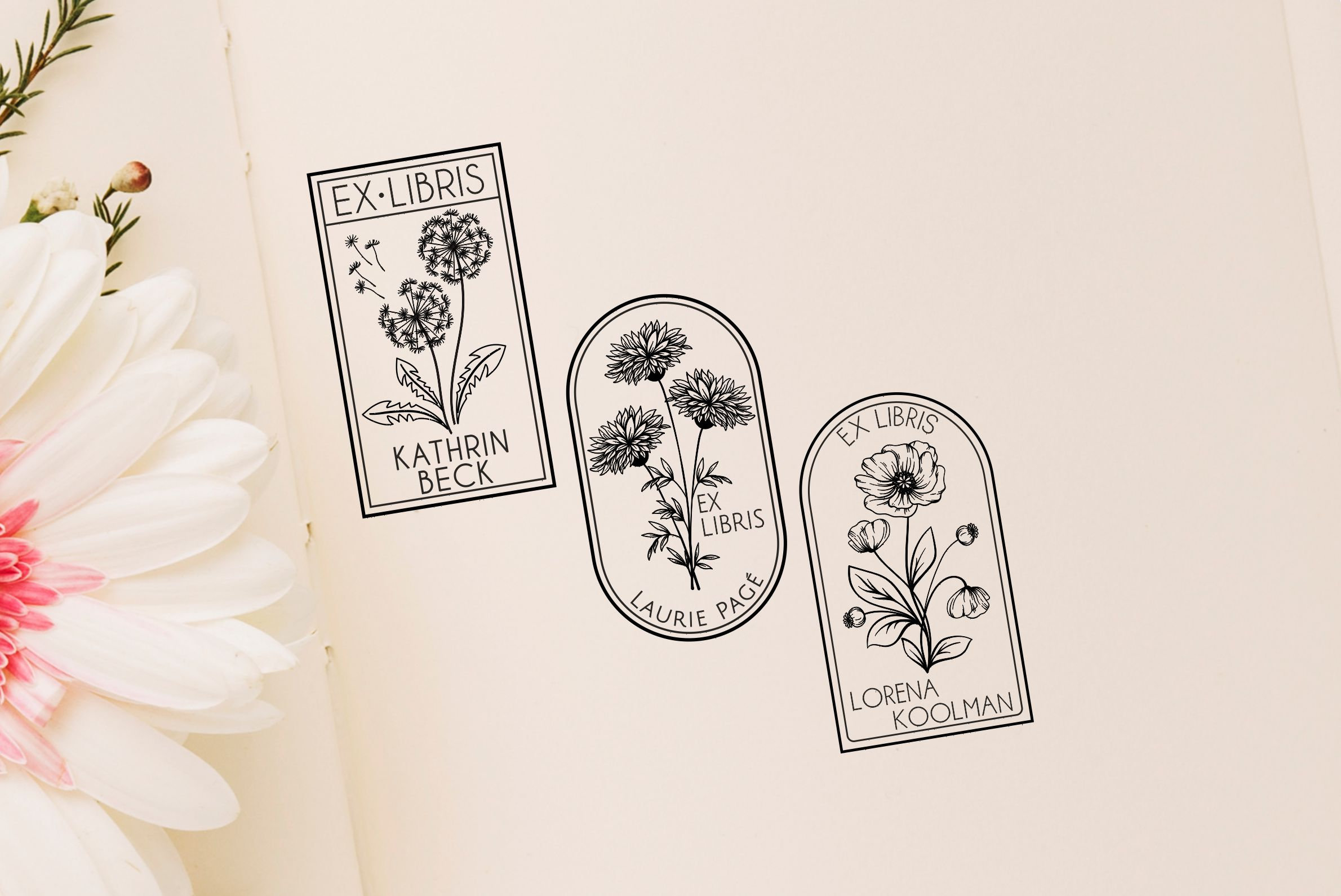 Custom library stamp | Flower ex libris stamp |  Personalized flower Book stamp | Blumen Stempel | Library stamp personalized | Perfect Gift