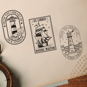 Ex libris personnalisé de phare l De la bibliothèque de timbres l Cadeau pour amoureux des livres | Tampon de livre personnalisé | Tampon de bibliothèque personnalisé