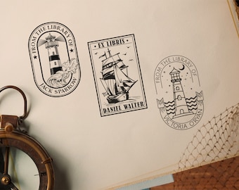 Personalized Lighthouse Ex Libris Stamp | Custom Library Stamp