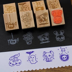 Halloween Rubber Stamps | Halloween spider stamp | Halloween poison stamp | Halloween skull cherry stamp