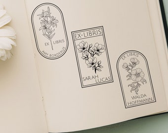 benutzerdefinierte Bibliothek Stempel | Blumen Exlibris Stempel | Personalisierter Blumenbuchstempel | Blumen Stempel | Bibliothek Stempel personalisiert | Perfektes Geschenk