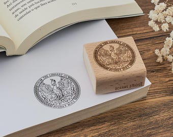 Circular Phoenix Ex Libris Stamp | Custom Ex Libris Book Stamp | From The Library of