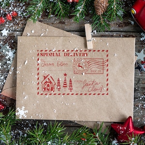 Besondere Lieferung Poststempel Stempel | Weihnachtsbaum Geschenkanhänger Stempel | Weihnachtsstempel | Personalisierter Weihnachtsmann Geschenkanhänger Stempel