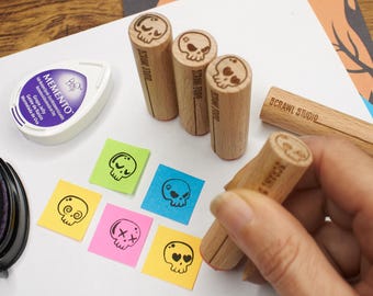Mini Skull Rubber Stamp, Halloween Peg Stamp