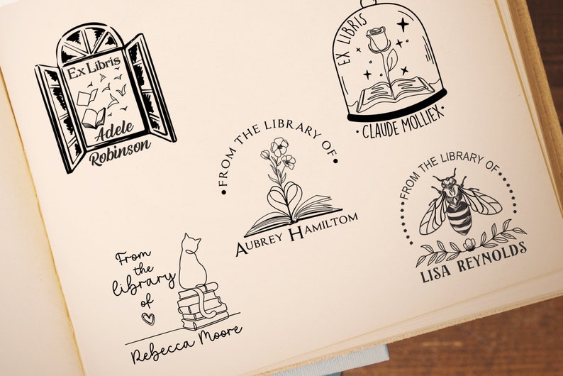 De la bibliothèque de timbres Timbre ex libris tampon de livre personnalisé tampon de bibliothèque personnalisé Cadeau parfait image 1