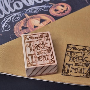 Tampons en caoutchouc pour travaux manuels Halloween | Timbre Des bonbons ou un sort | Timbre Joyeux Halloween | Tampon mignon squelette de citrouille