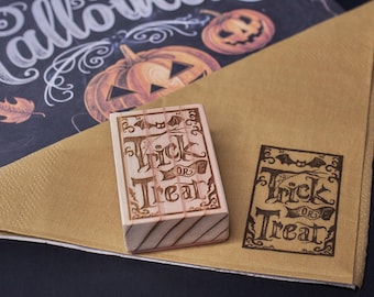 Halloween Craft Rubber Stamps  | Trick or Treat Stamp | Happy Halloween Stamp | Cute Pumpkin Skeleton Stamp