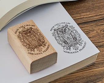 Custom Ex Libris Book Stamp, Owl Personalized Book Stamp, Perfect Gift for Book Lover, From the library of