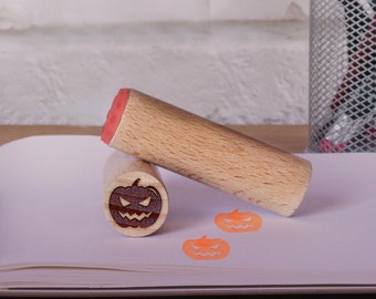 Spooky Pumpkin Rubber Stamp, Halloween Craft Stamp