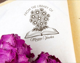 Sello de biblioteca personalizado / Sello floral para regalo