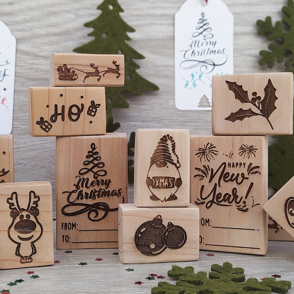 Merry  christmas rubber stamps | Holiday rubber stamp | Christmas Craft Stamp | Stempel wichtel | weihnachts stempel | timbri natale