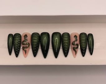 Venom Green Snake Luxury Press on Nails