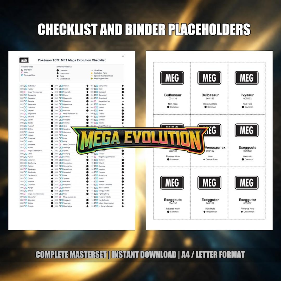 Pokémon TCG Mega Evolution Checklist and Binder Placeholders ...