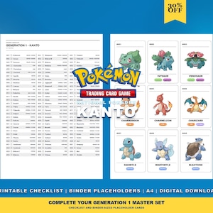 Pokémon Generation 1 Checklist & Placeholder Cards | Pokémon Kanto Checklist | Printable | Digital Download