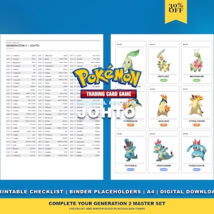 Pokémon Generation 2 Checklist & Placeholder Cards | Pokémon Johto Checklist | Printable | Digital Download