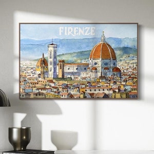 Impresión de paisaje de Florencia Decoración de pared Impresión Giclée de acuarela de Florencia Tarjeta de viaje a Italia Recuerdos de escapadas italianas Arte del Duomo de Florencia