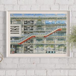 Le Centre Pompidou Art Paris Landmark Print Museum Pomidou Giclee Print France Tourist Attraction Wall Decor Architecture Art Illustration