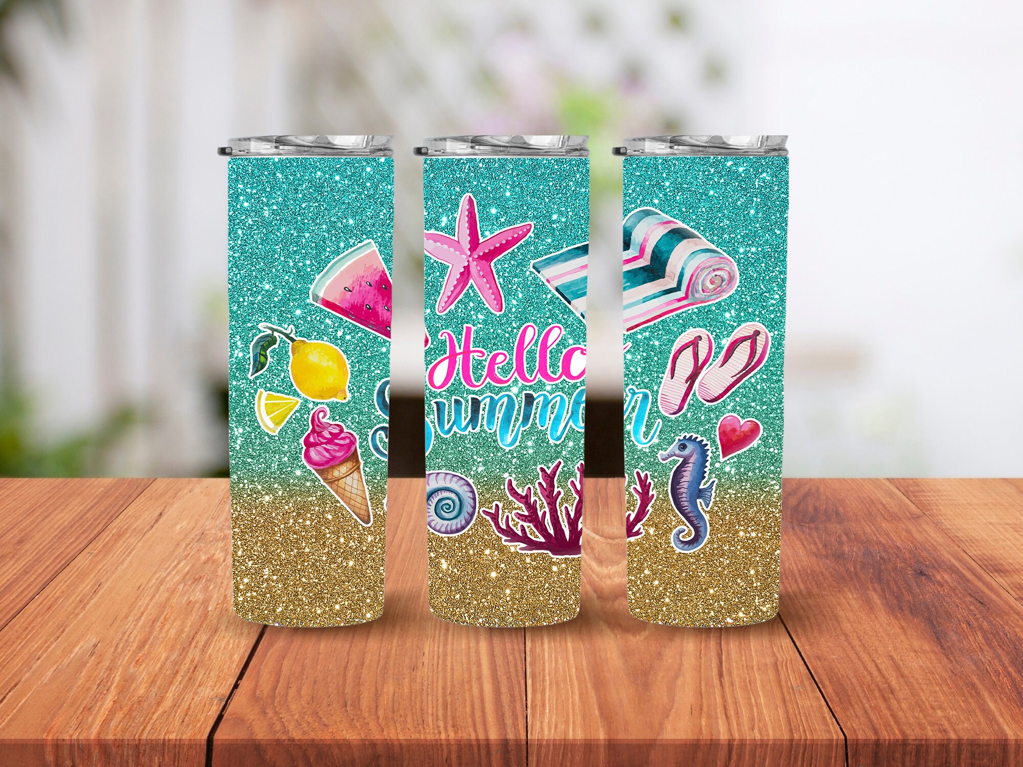 Hello Summer glitter 20 oz tumbler Family Wine Tumbler Etsy