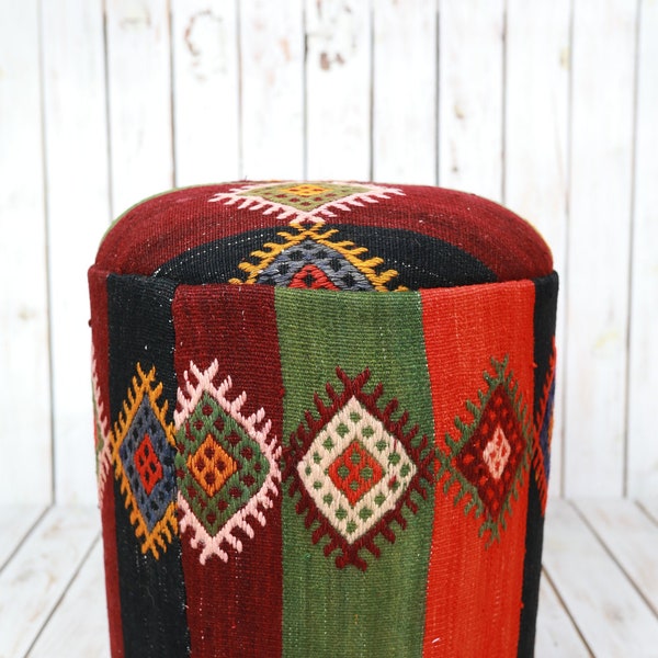 Turkish Kilim Pouf, Tribal Pouf, kilim pouf, Ottoman Pouf, Home Decor, Authentic Pouf, Rug Pouf, Vintage stool, traditional Turkish rug pouf