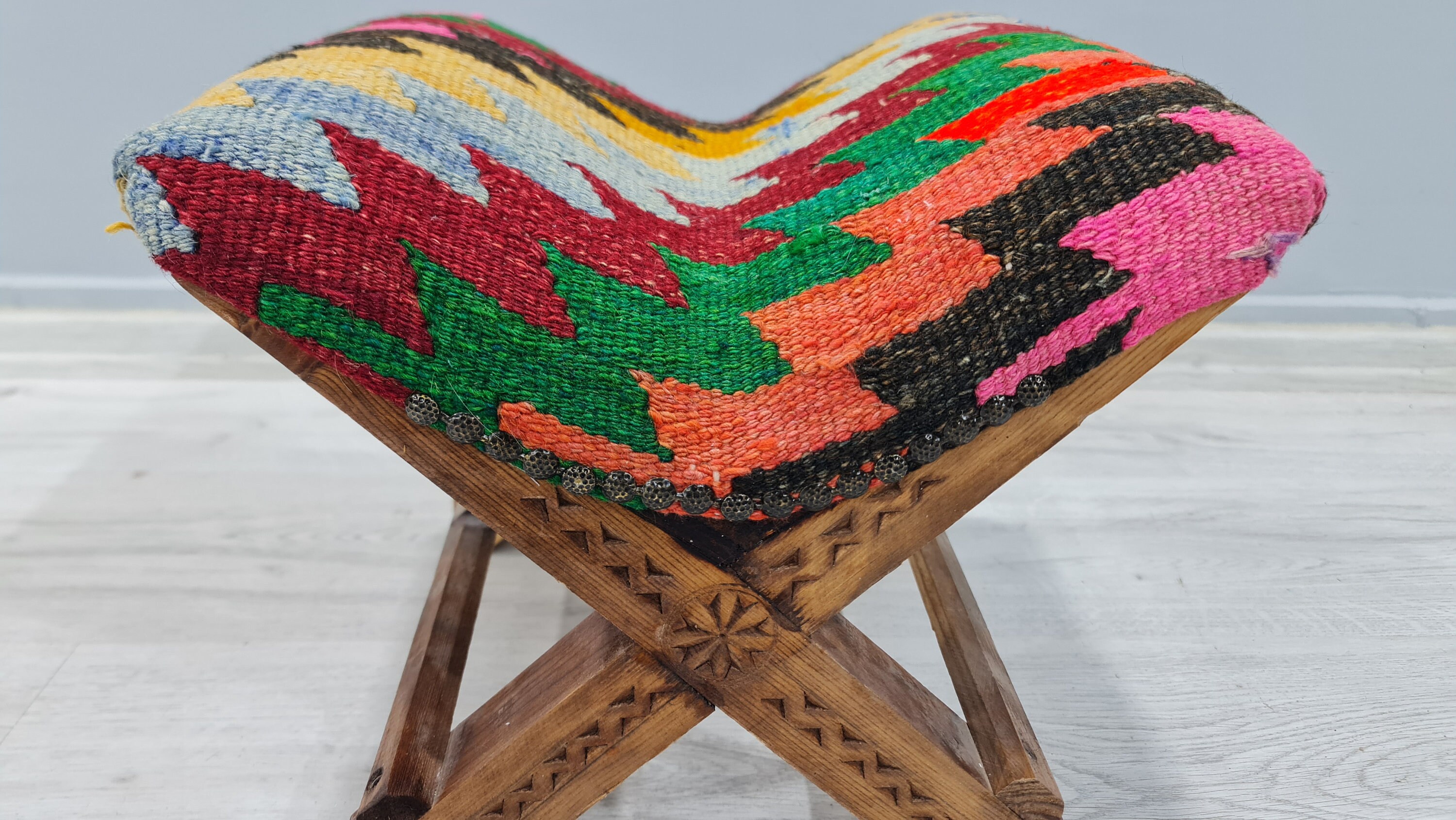 Camp Stool, Tribal Stool, Camp Chair, Ottoman Stool, Home Decor, Kilim