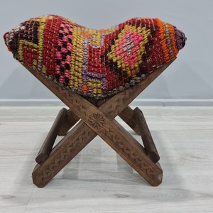 Kilim Stool, Boho Stool, Rug chair, Rustic Stool, Ottoman stool, Pouf, Home Decor, vintage stool, Colorful chair decor, tribal stool