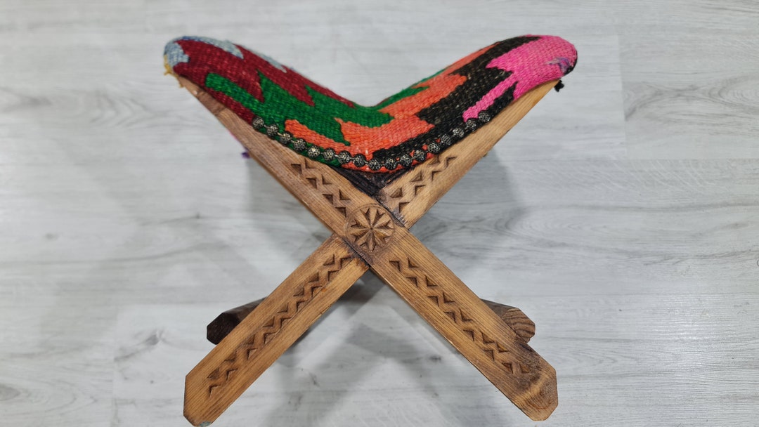 Camp Stool, Tribal Stool, Camp Chair, Ottoman Stool, Home Decor, Kilim