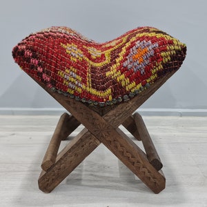 Vintage Stool, Anatolian Stool, kilim stool, Ottoman chair, upholstered chair, Authentic chair, Chess stool, baho stool, Turkish chair stool