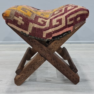 Vintage Stool, upholstered chair, kilim stool,  upholstered Ottoman, upholstered stool,  Rustic stool, traditional stool, Turkish stool