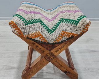 etnische meubels, Anatolische kruk, kelim kruk, Ottomaanse kruk, gestoffeerde kruk, Campingstoel, Buitenkruk, boho kruk, Turkse stoel