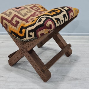 Vintage Stool, Tribal Stool, kilim stool, Ottoman stool, Entrway Decor, upholstered stool, Rustic stool, rug kilim chair,  Turkish stool