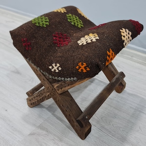Tabouret turc, tabouret ottoman, siège kilim, chaise ottomane, tabouret Kilim Rug, tabouret en laine, tabouret vintage, chaise antique, pouf de chaise turque