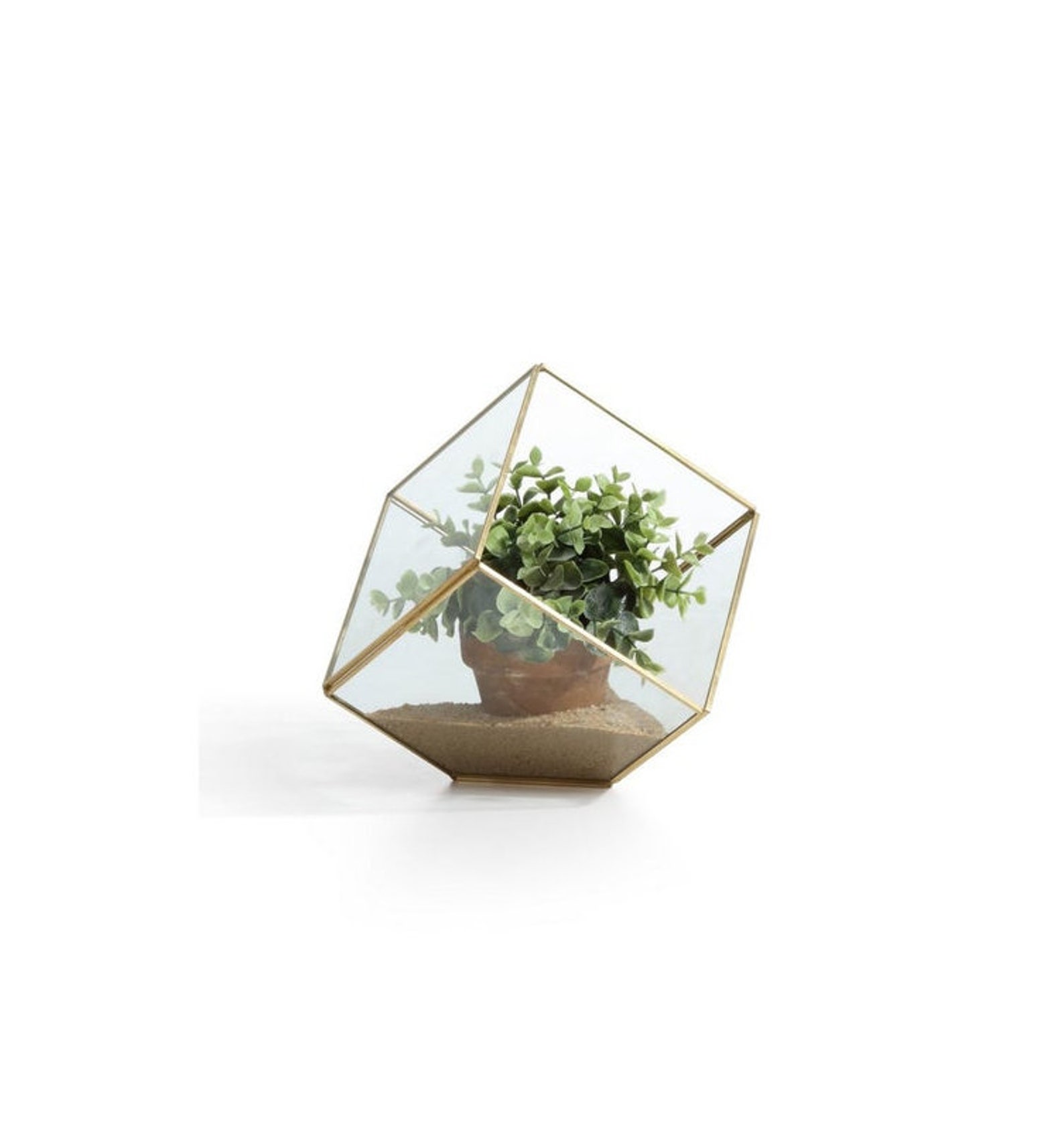 Geometric Glass Terrarium Centerpiece Gold Contemporary Etsy