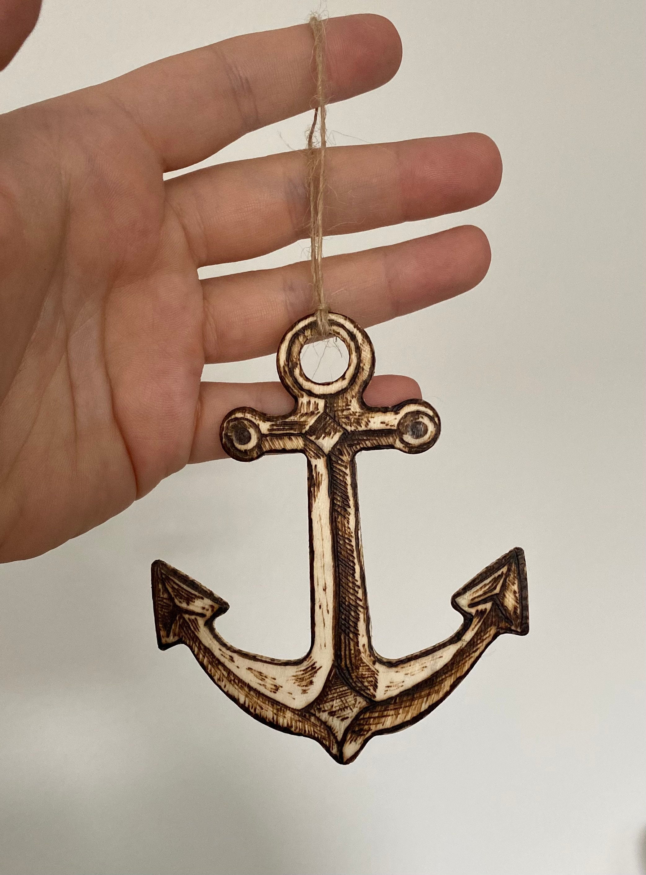 Anchor Ornament Handmade Woodburned Etsy