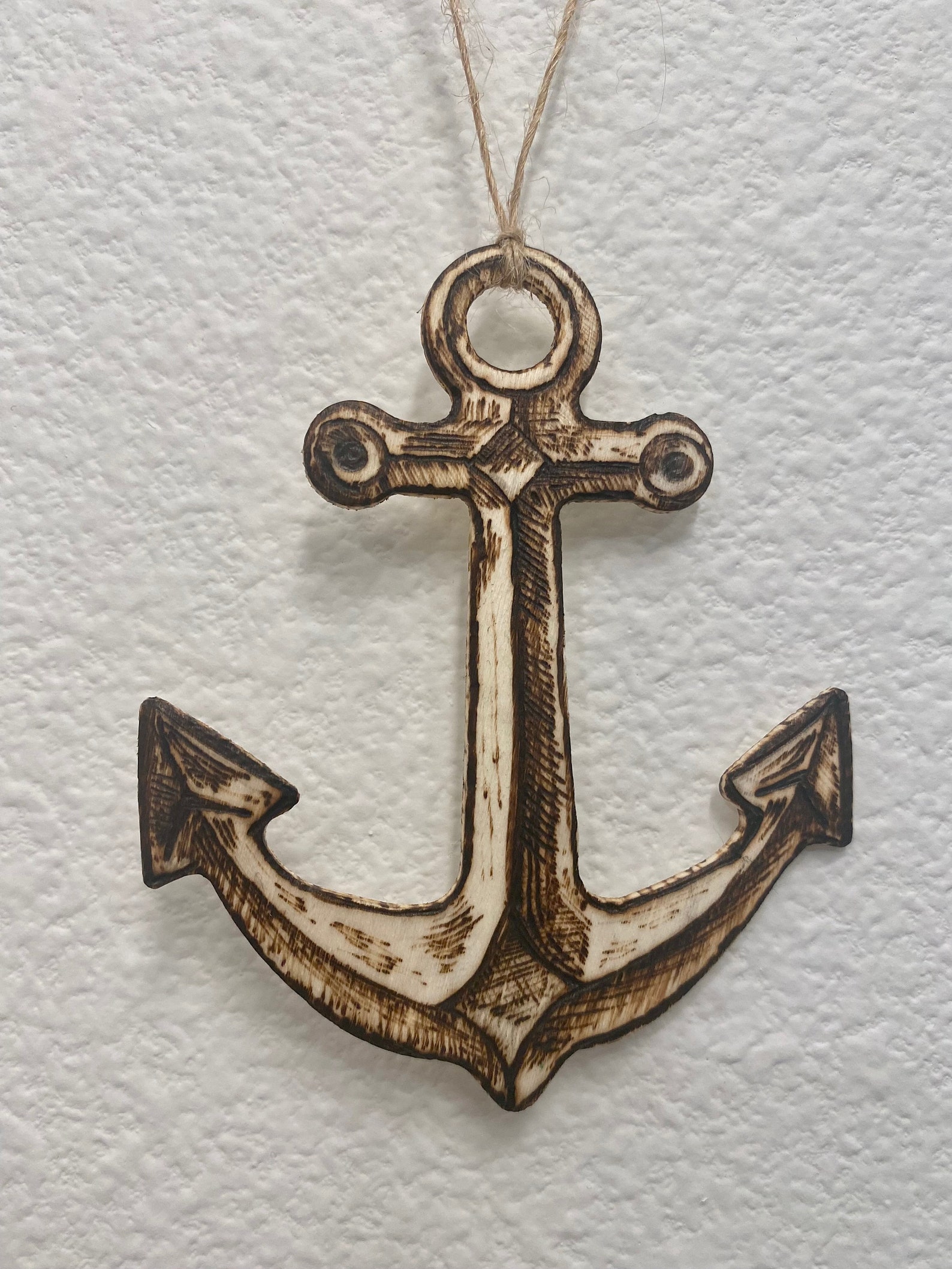 Anchor Ornament Handmade Woodburned Etsy