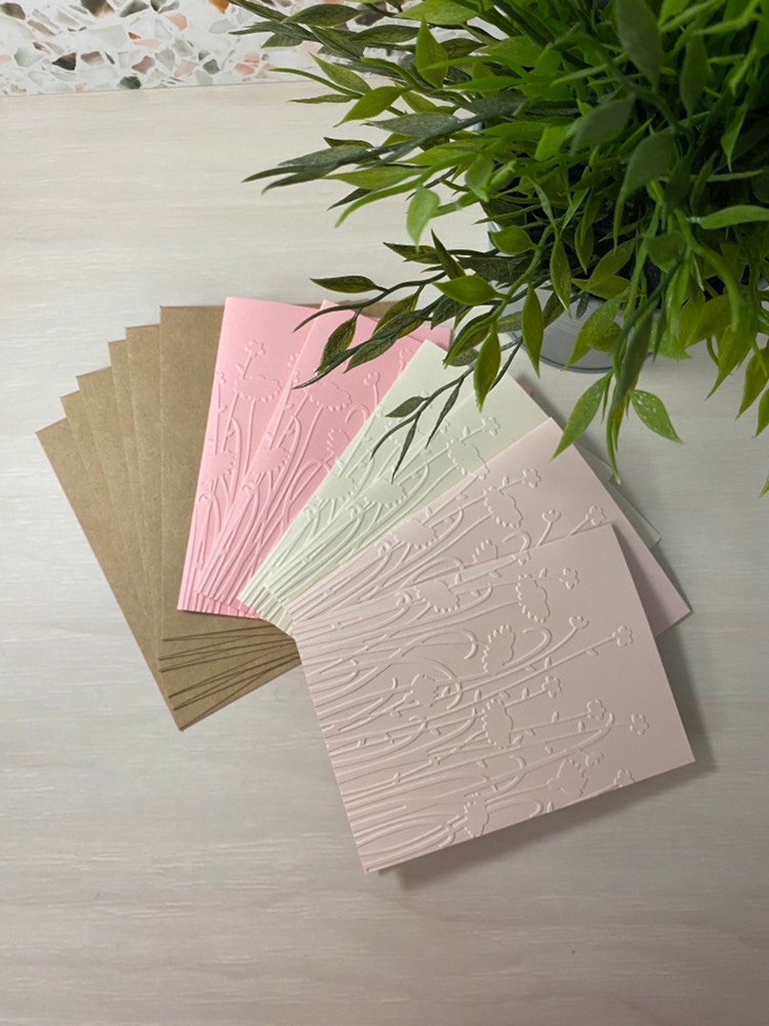 Embossed Card Set Embossed Floral Notecard Set Pink Embossed Etsy