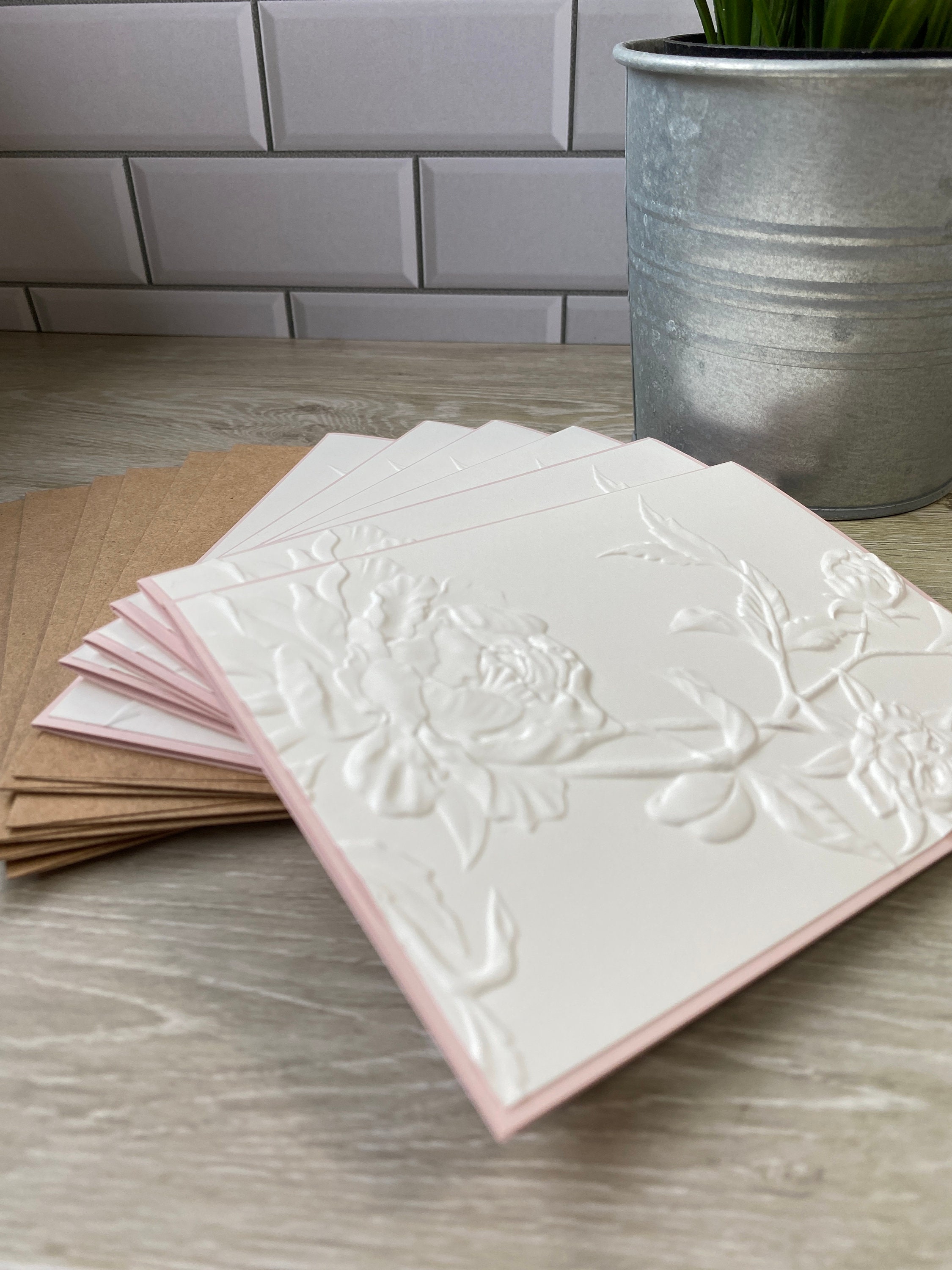 Embossed Card Set, Embossed Flower Card Set, Embossed Floral Notecard Set, Minimalist Cards