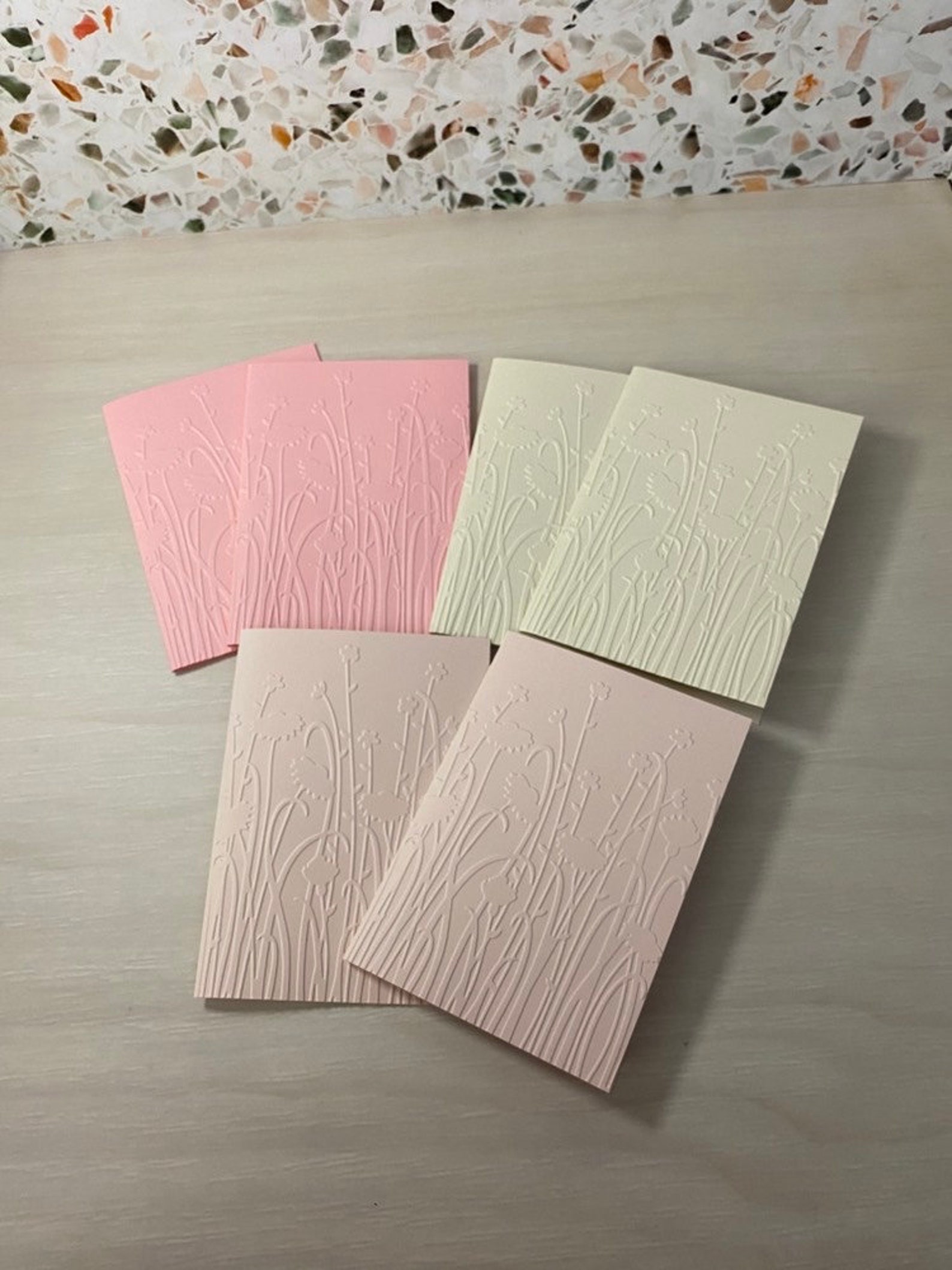 Embossed Card Set Embossed Floral Notecard Set Pink Embossed Etsy