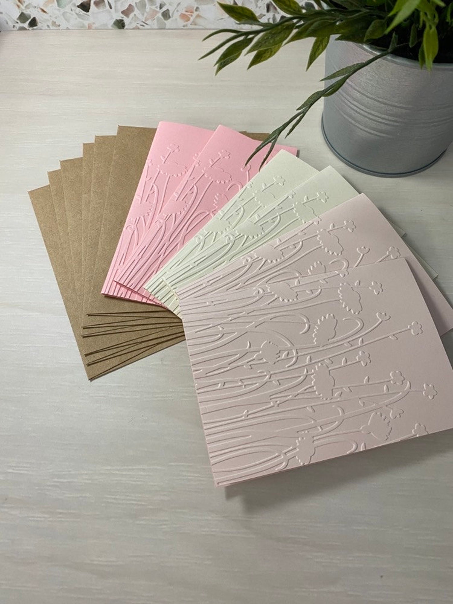 Embossed Card Set Embossed Floral Notecard Set Pink Embossed Etsy