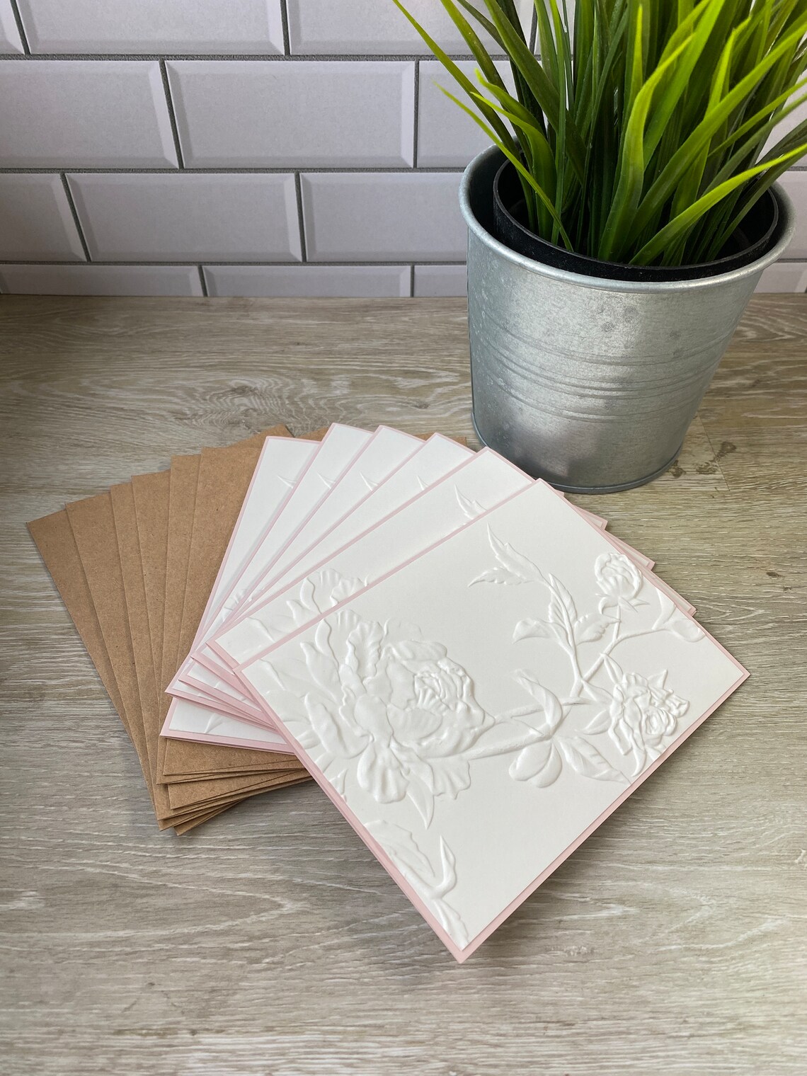 Embossed Card Set, Embossed Flower Card Set, Embossed Floral Notecard Set, Minimalist Cards