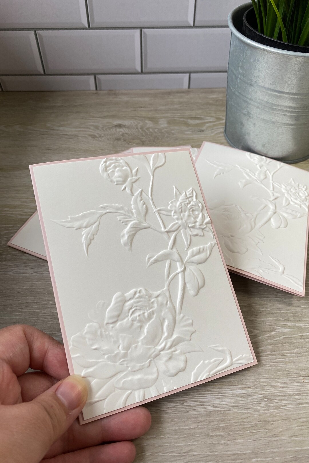Embossed Card Set, Embossed Flower Card Set, Embossed Floral Notecard Set, Minimalist Cards