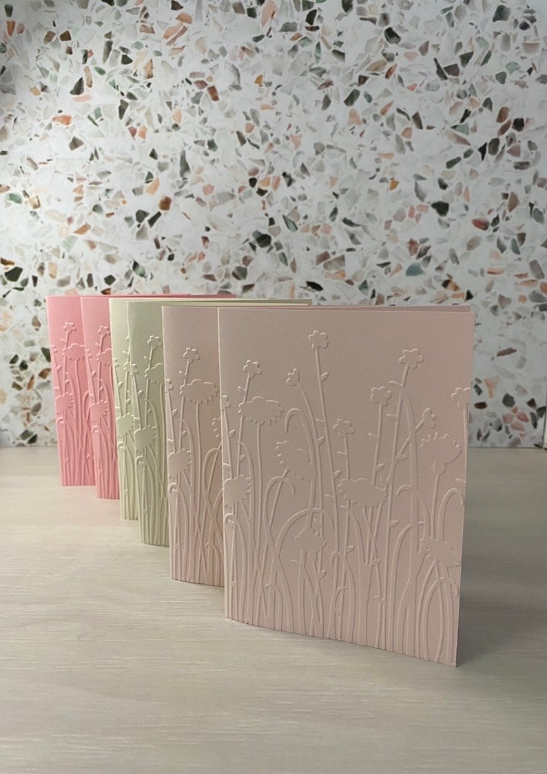 Embossed Card Set Embossed Floral Notecard Set Pink Embossed Etsy