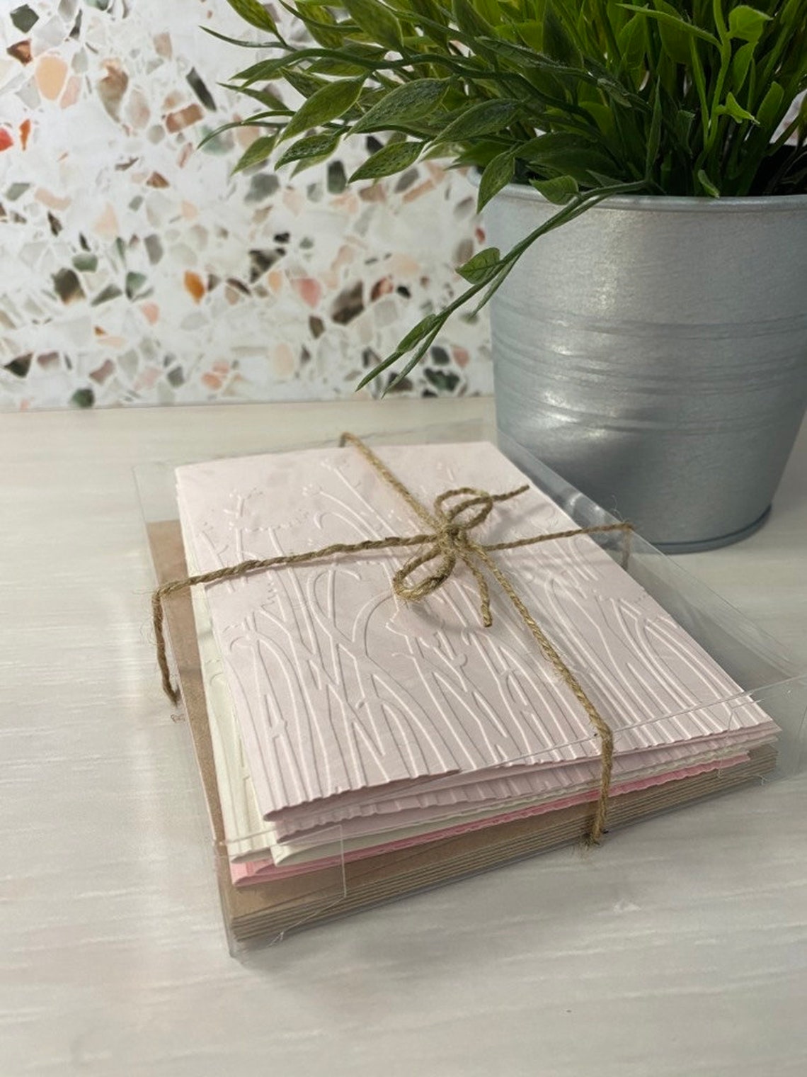 Embossed Card Set Embossed Floral Notecard Set Pink Embossed Etsy