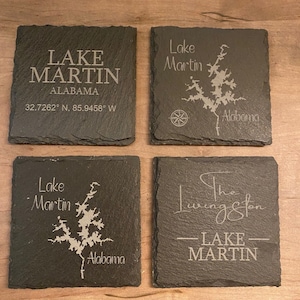 Personalized Custom Engraved Lake Black Slate Coaster Set of 2/Set of 4 Housewarming Gift/Lake House/Lake Martin/Lake Map/Hostess Gift