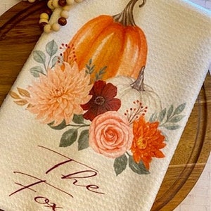 Custom Personalized Halloween/Harvest/Fall White Kitchen Waffle Towel