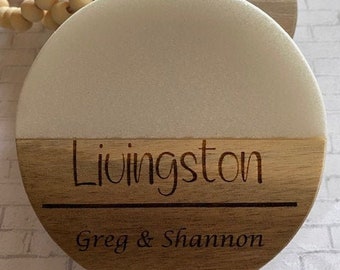 Personalized Custom Marble and Wood Coaster Set/Housewarming Gift/Realtor Gift/Wedding Gift/Hostess Gift
