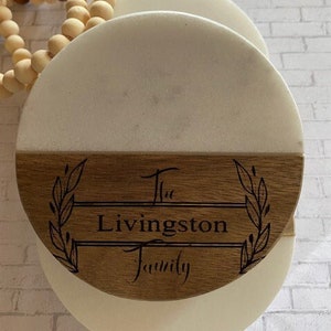 Custom Personalized Engraved Marble and Wood Coasters/Wedding Gift/Housewarming Gift/Hostess Gift