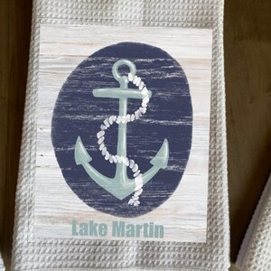 Custom Personalized Lake Anchor Towel/Lake/Lake Housewarming Gift/Lake Towel/Lake Martin Towel White Kitchen Waffle Towel